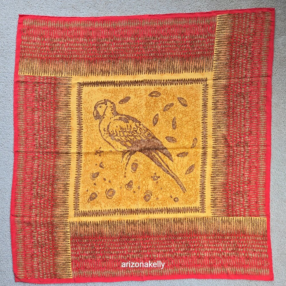 NWOT Large Silk Scarf With Parrot and Hand-Rolled Edges Dana Buchman Bird